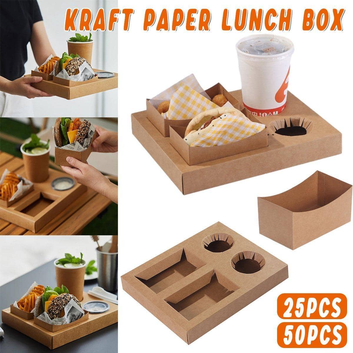 Kraft Paper Meal Boxes for Hamburgers and Snacks - Double Bottom, Pack of 25 - view 2