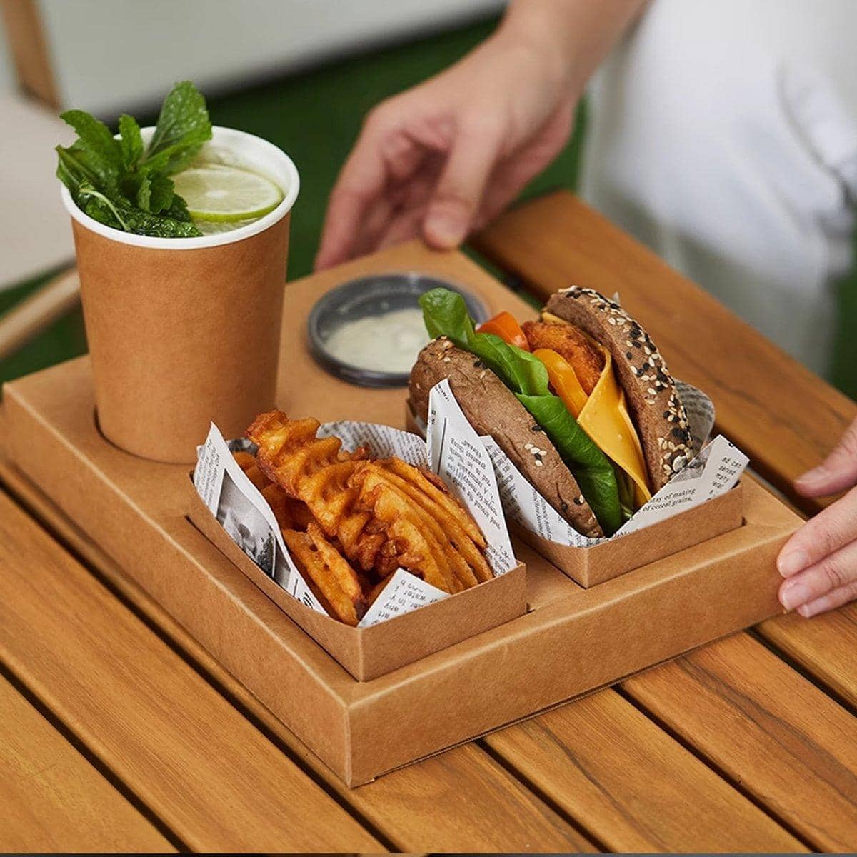 Kraft Paper Meal Boxes for Hamburgers and Snacks - Double Bottom, Pack of 25 - view 5