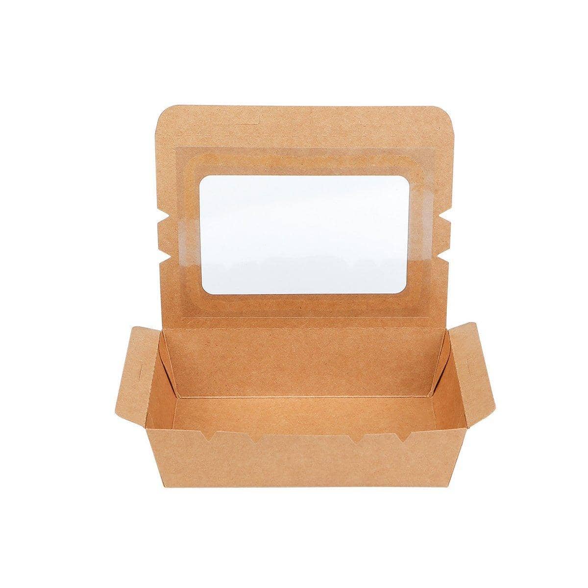 Kraft Paper Take Out Lunch Boxes Pack of 50 with Window 1200ml - Salad and Fried Chicken