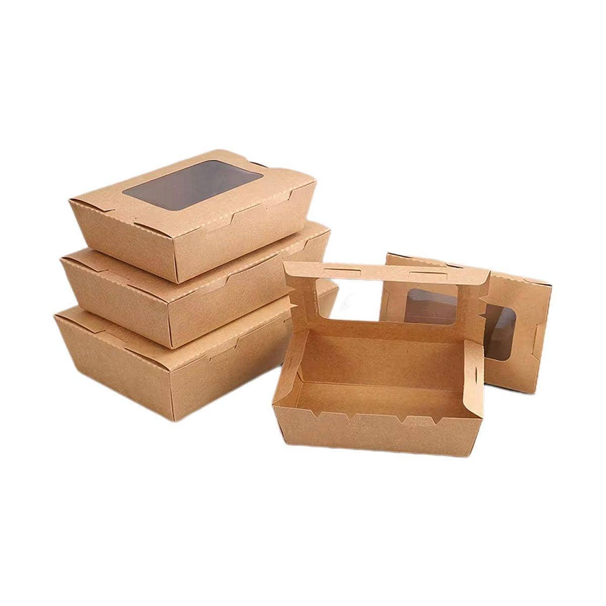 Kraft Paper Take Out Lunch Boxes Pack of 50 with Window 1200ml - Salad and Fried Chicken - view 3