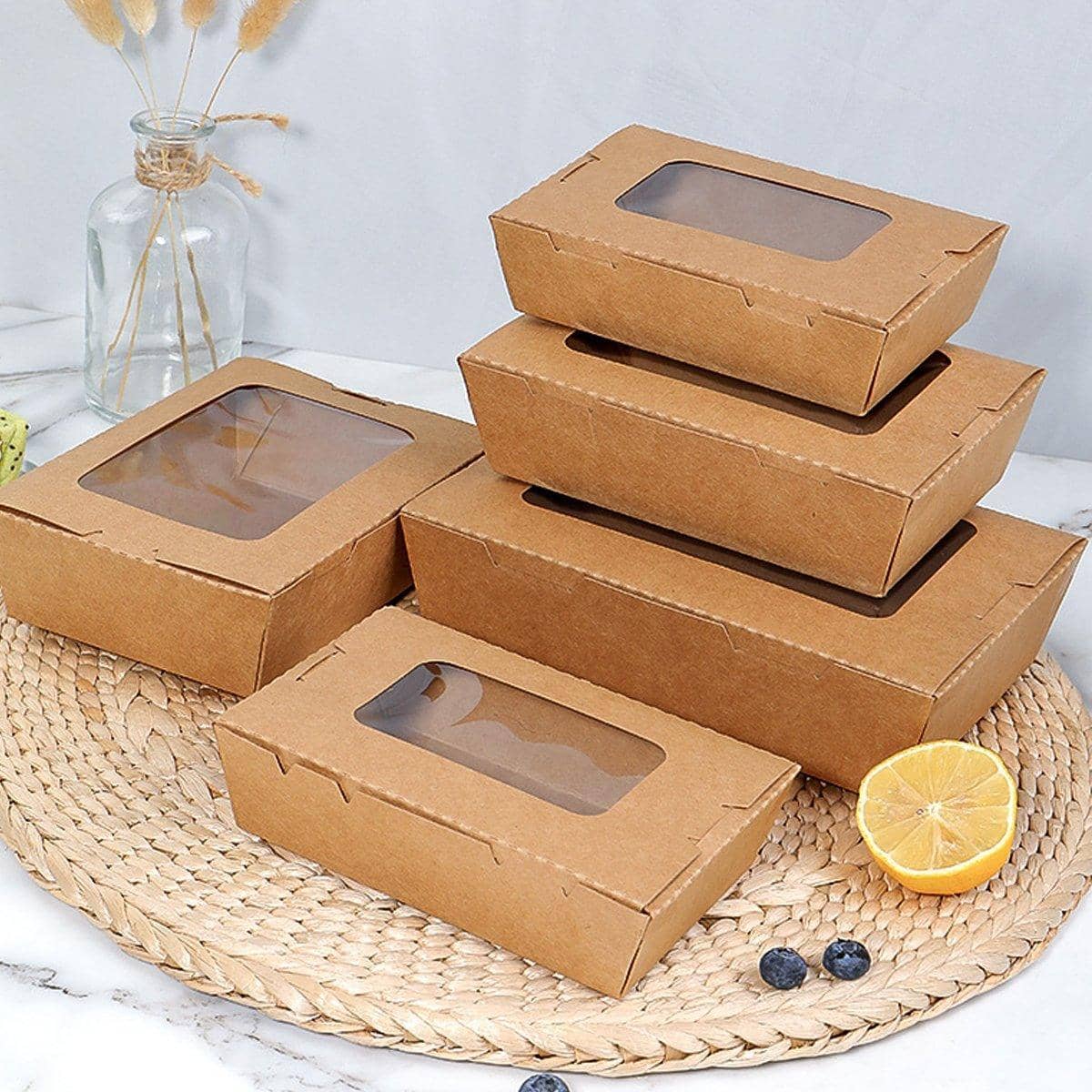 Kraft Paper Take Out Lunch Boxes Pack of 50 with Window 1200ml - Salad and Fried Chicken - view 5