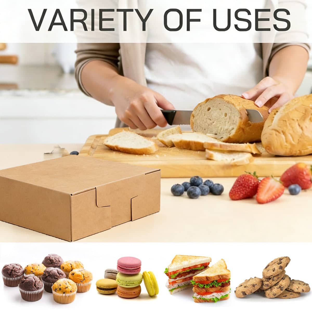 Kraft Paper Takeaway Boxes - 20 Pack, 21.5 x 21.5 x 6.5cm - view 5