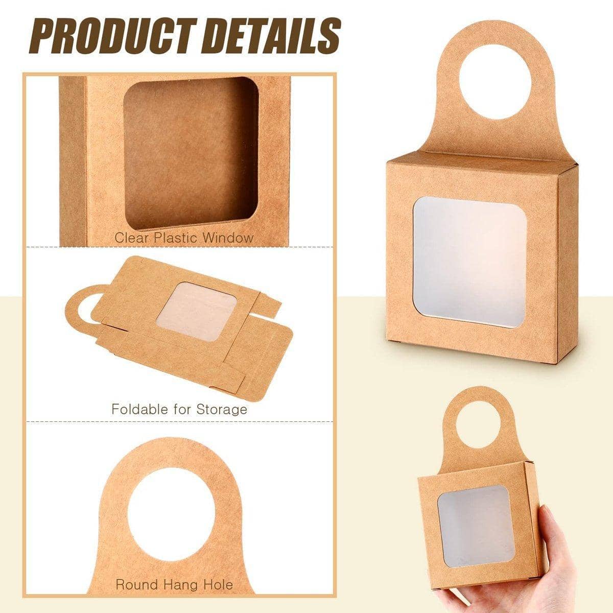 Kraft Paper Window Wine Bottle Gift Boxes - Khaki, Pack of 50 - view 5