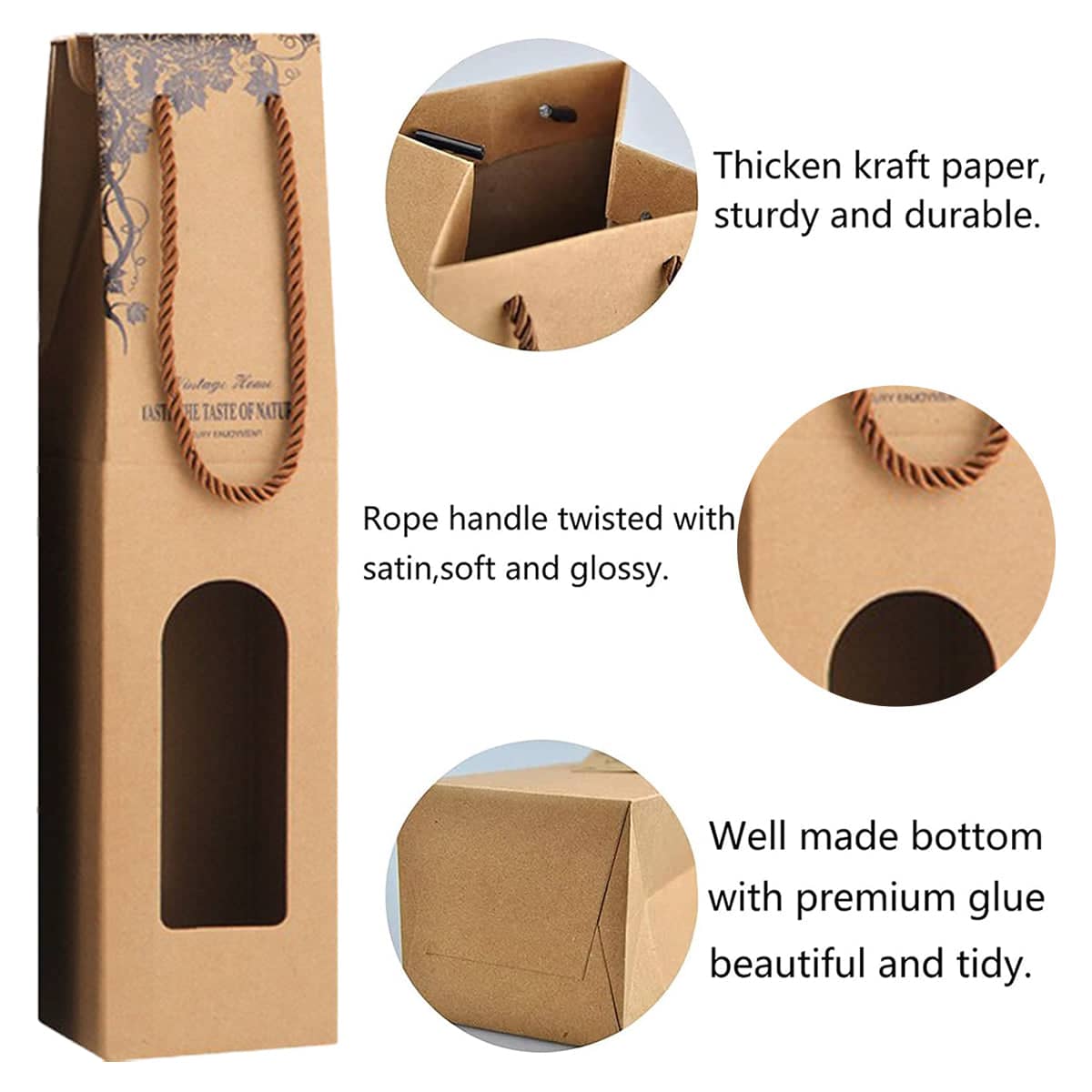 Kraft Paper Wine Gift Bags Brown Single or Double Bottle Carrier, Pack of 10 - Double Bottle - view 5