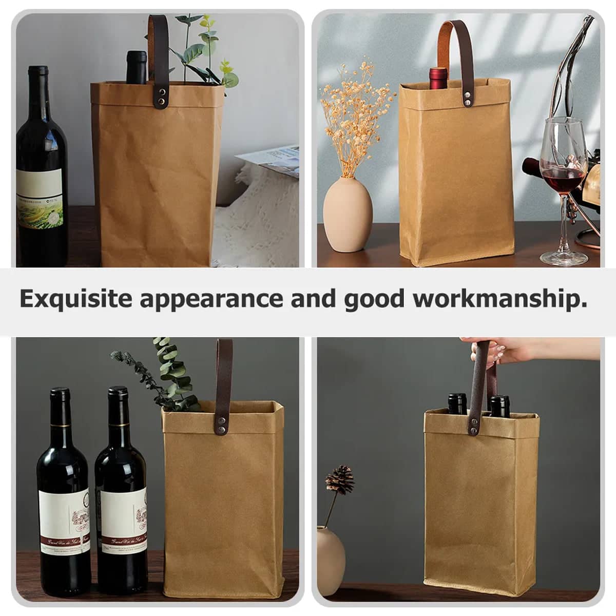 Kraft Paper Wine Tote Bags with Handles, Pack of 2 - Kraft Brown - view 5