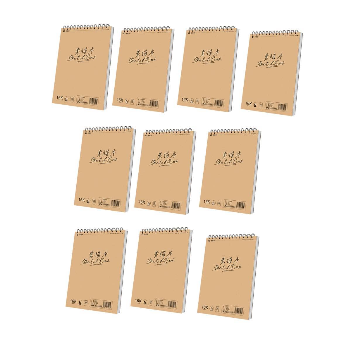 Kraft Top Spiral Sketchbooks, Pack of 10 - 16K (186 x 265 mm)