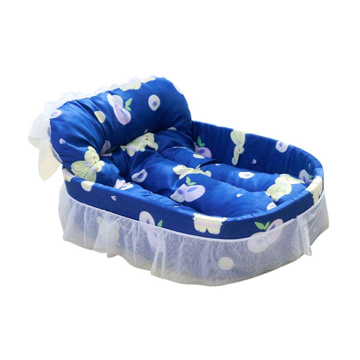 Lace Cat Bed with Removable Cushion - Blue