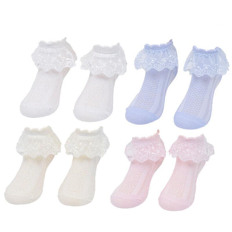 Lace Ruffle Frilly Ankle Socks for Girls, Size S - Pink - view 3