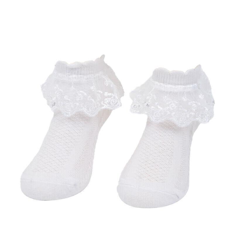 Lace Ruffle Frilly Ankle Socks for Girls, Size S - White
