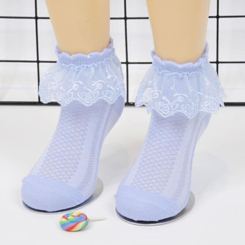 Lace Ruffle Frilly Ankle Socks for Girls, Size S - White - view 12