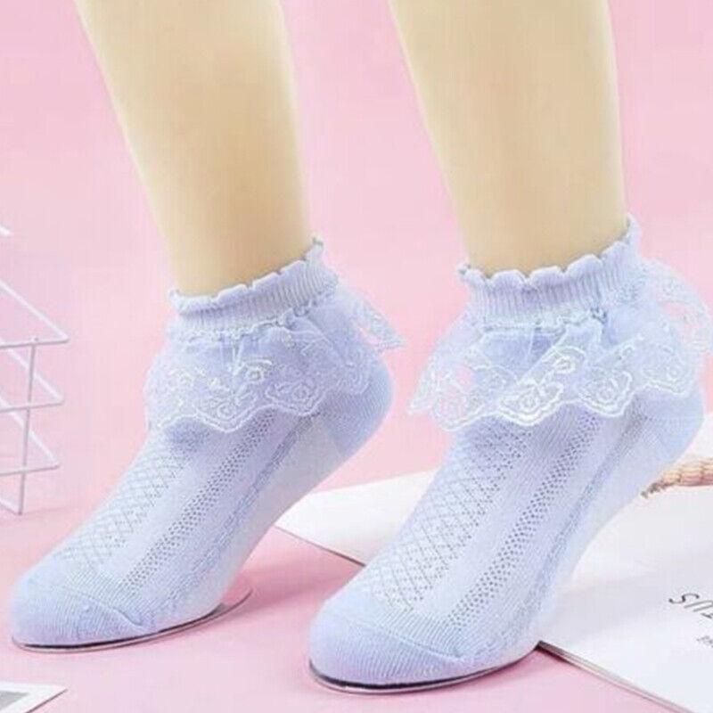 Lace Ruffle Frilly Ankle Socks for Girls, Size S - White - view 7
