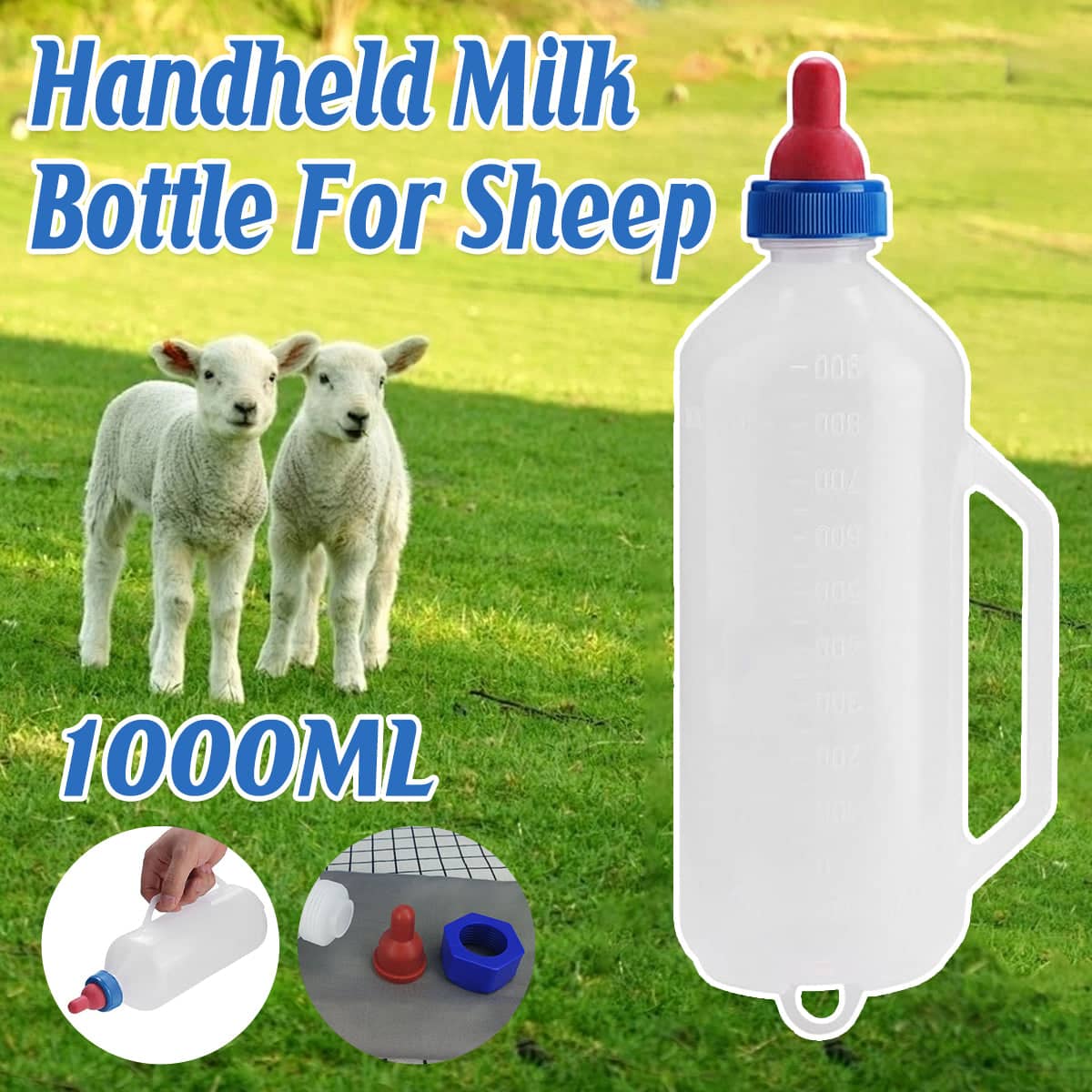 Lamb Feeding Bottle with Handle and Rubber Teat, 1000 ml Livestock Milk Bottle