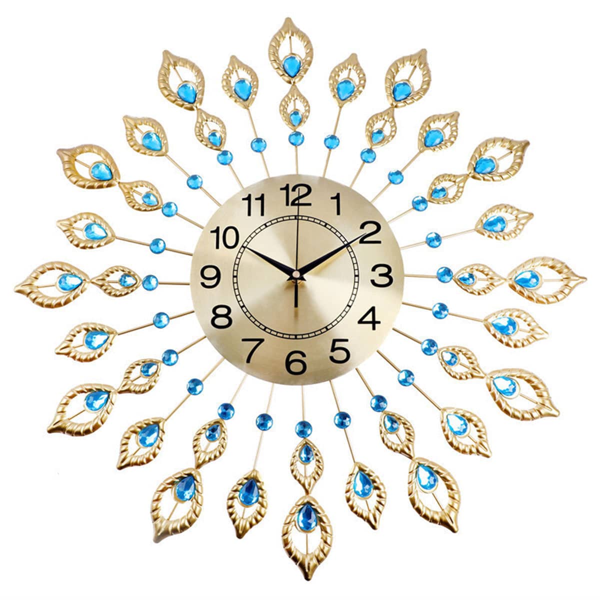 Large 60 cm Peacock Design Wall Clock with Gold Finish and Silent Movement - view 2