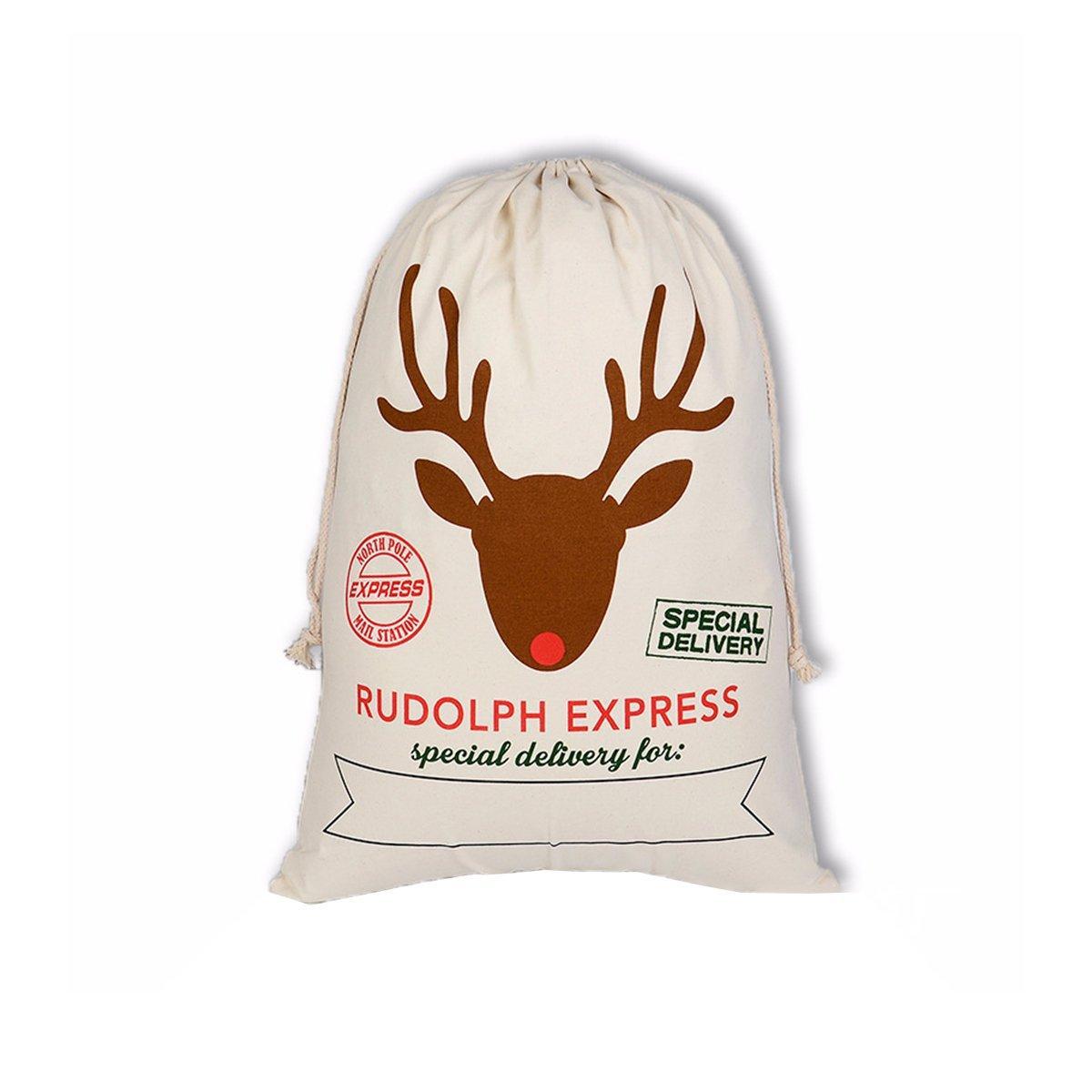 Large Canvas Christmas Santa Sack - Red-Nosed Reindeer Face Special Delivery