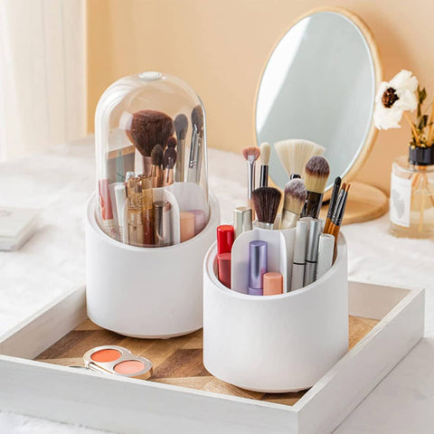 Large Capacity 360 Degree Rotating Makeup Brush Storage Box with Dustproof Lid, Pack of 2