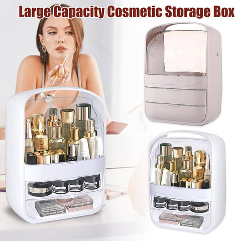 Large Capacity Dustproof Desktop Cosmetic Storage Box with Clear Cover - Pink