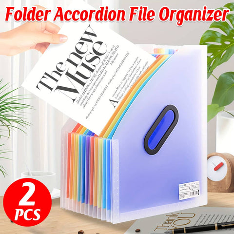 Large Capacity Stand-Up Accordion File Folder, 12 Pockets - Pack of 2
