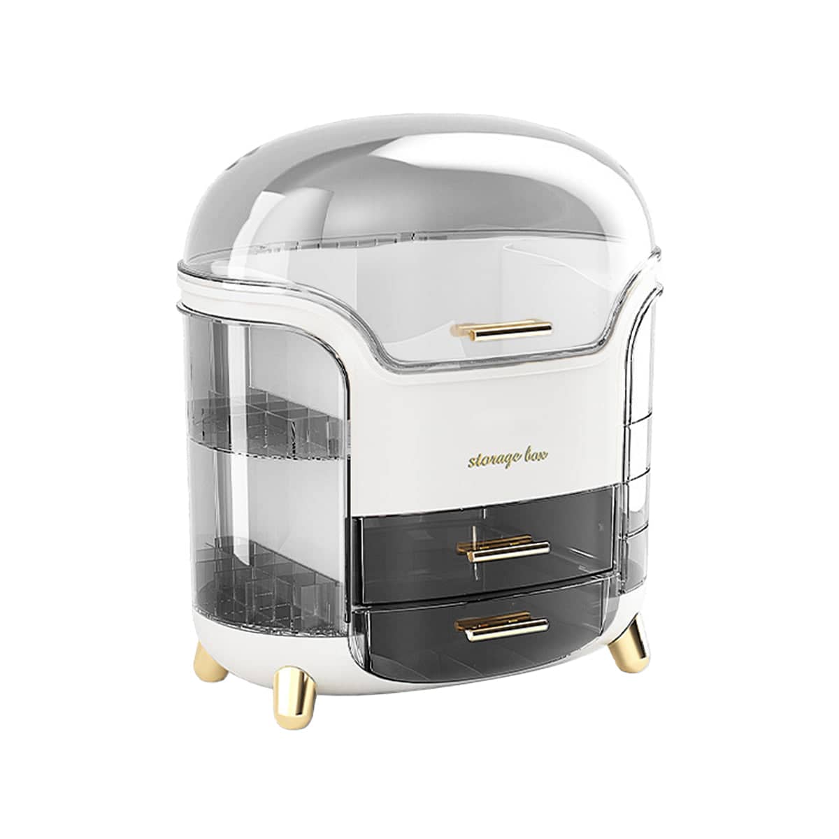 Large Capacity Transparent Cosmetic Storage Box, Dustproof Vanity Organiser - White