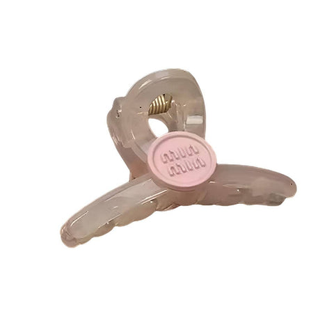 Large Claw Hair Clip for Girls - Taupe with Pink Centre