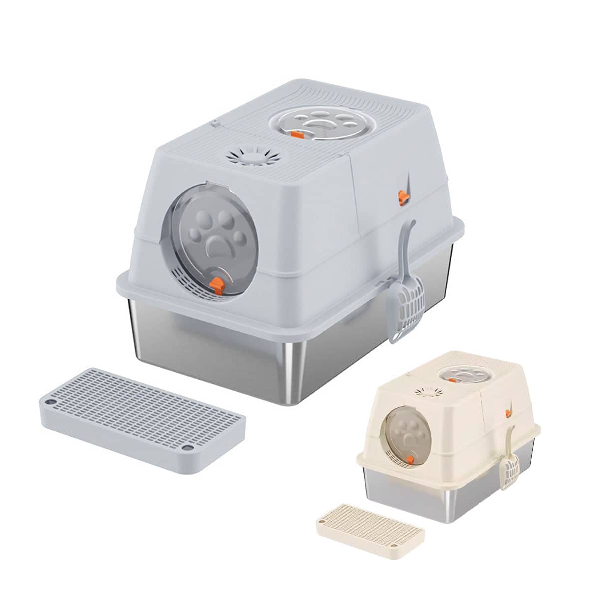 Large Enclosed Cat Litter Box with Flip Top and Carbon Filter - Khaki - view 3