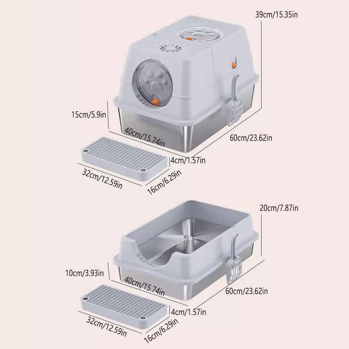 Large Enclosed Cat Litter Box with Flip Top and Carbon Filter - Khaki - view 4
