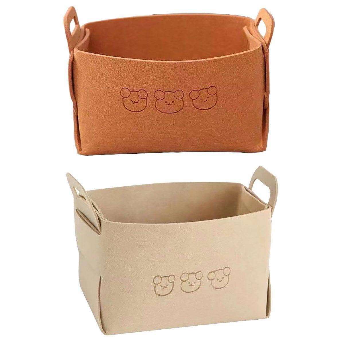 Large Foldable Felt Storage Basket with Bear Print Pack of 2 - Brown - view 3