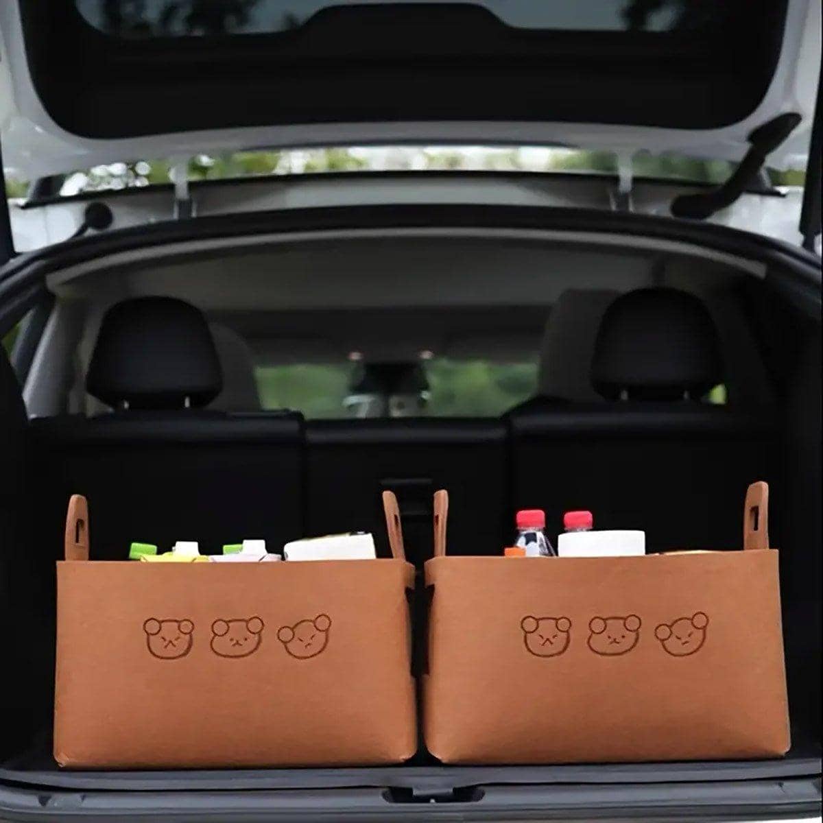 Large Foldable Felt Storage Basket with Bear Print Pack of 2 - Brown - view 5