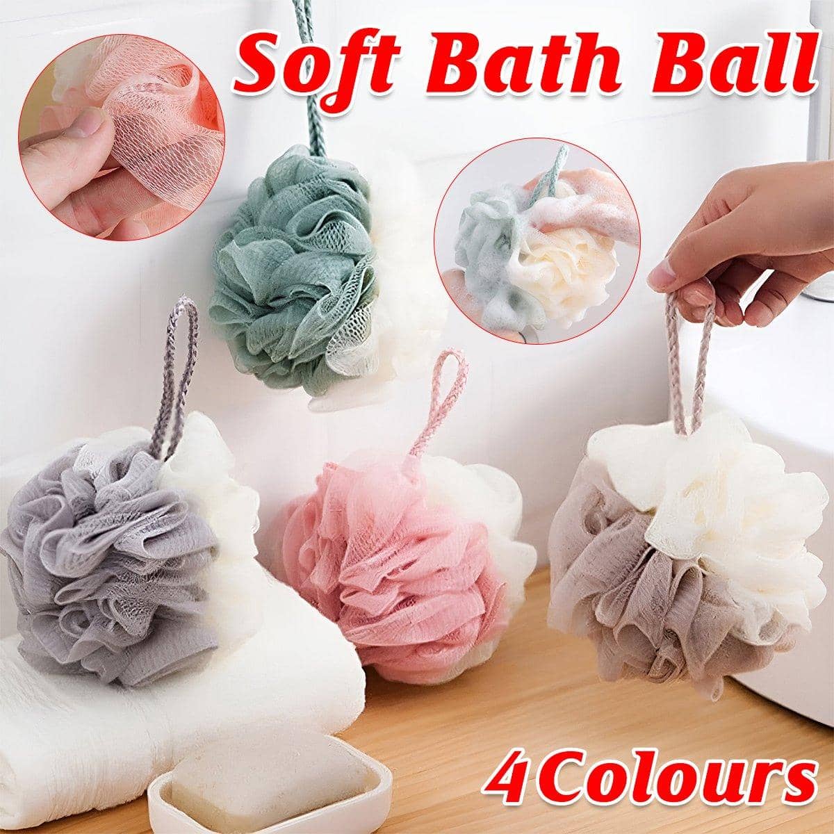 Large Mesh Bath Ball Sponge - Pink and Cream - view 2