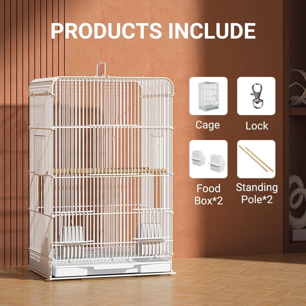 Large Parrot Birdcage with Standing Poles and Pull Out Tray, White Metal Flight Cage - view 4