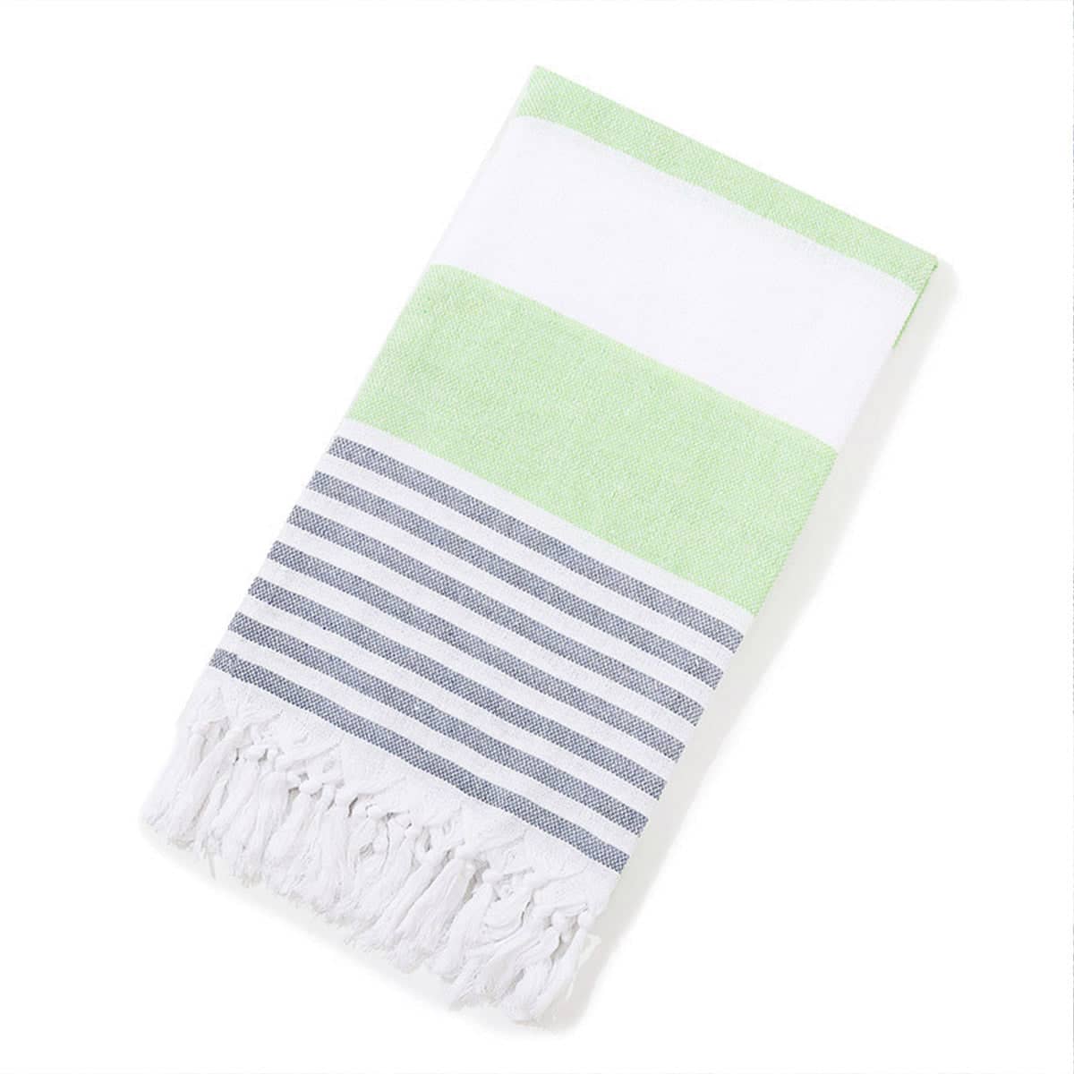Large Striped Cotton Beach Towel, 100 x 180 cm - Light Green