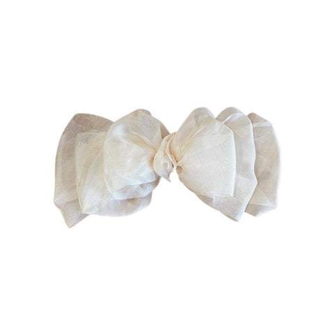 Large Tulle Bow Hair Clip with Alloy Fitting - White