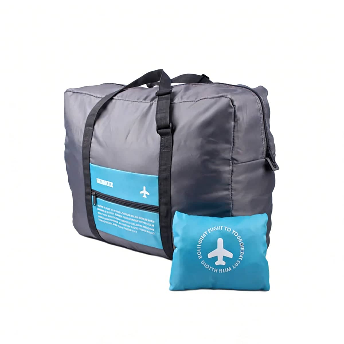 Large Waterproof Collapsible Travel Bag, 46 x 34.5 x 20 cm - Grey and Sky Blue