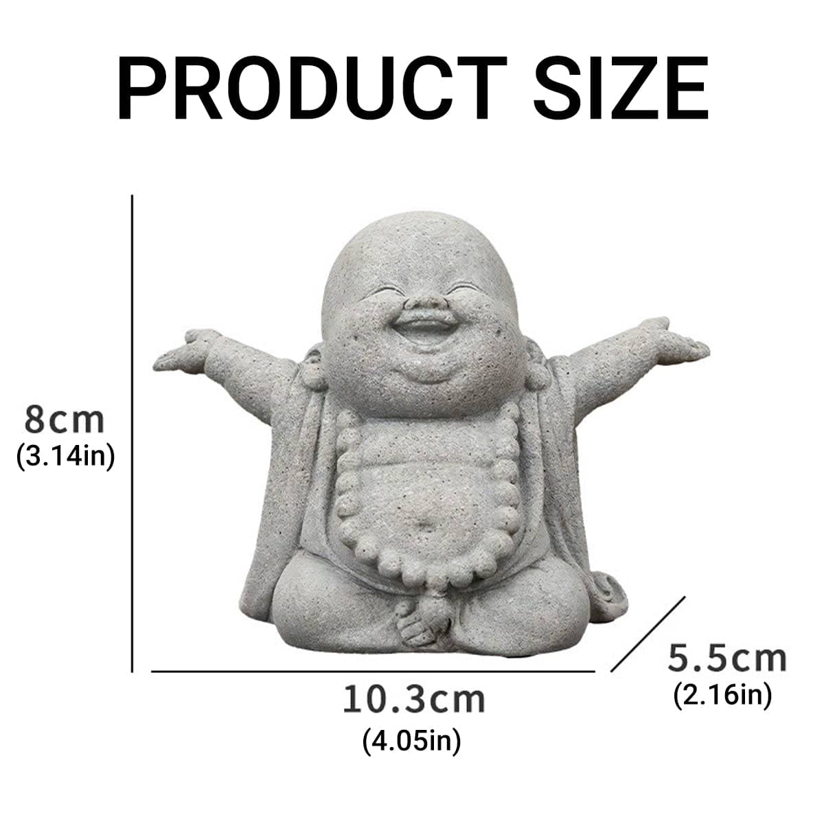 Laughing Buddha Statue Stone Look Cement Figurine for Fish Tanks and Gardens - view 3
