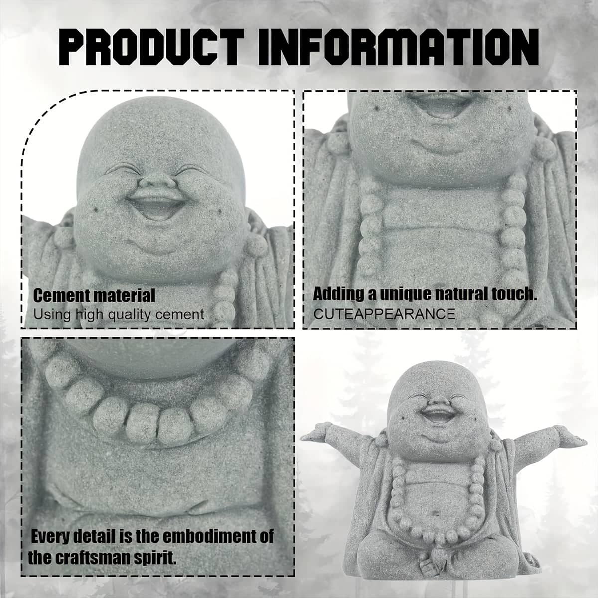 Laughing Buddha Statue Stone Look Cement Figurine for Fish Tanks and Gardens - view 4