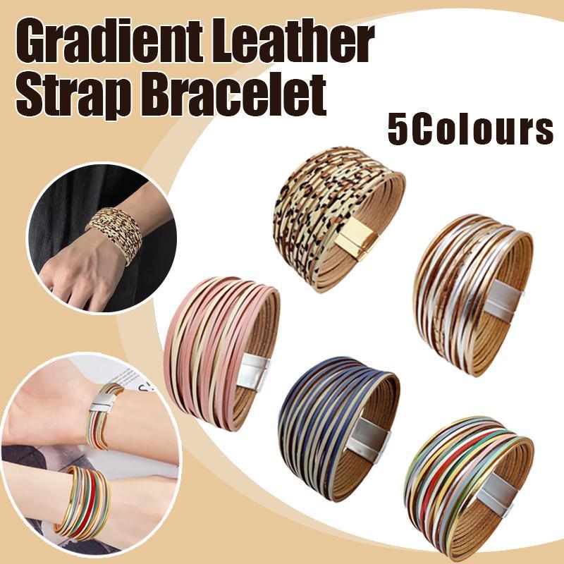 Layered Faux Leather Bracelet with Snap Clasp - Leopard Print - view 2