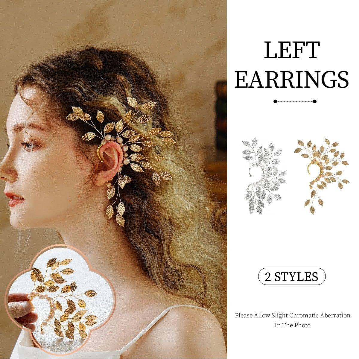 Leaf Ear Cuff with Copper Wire for Left Ear - Silver - view 2