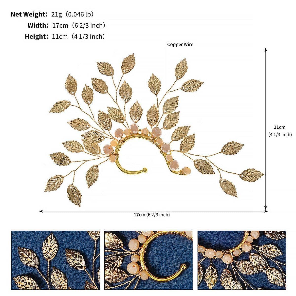 Leaf Ear Cuff with Copper Wire for Left Ear - Silver - view 5