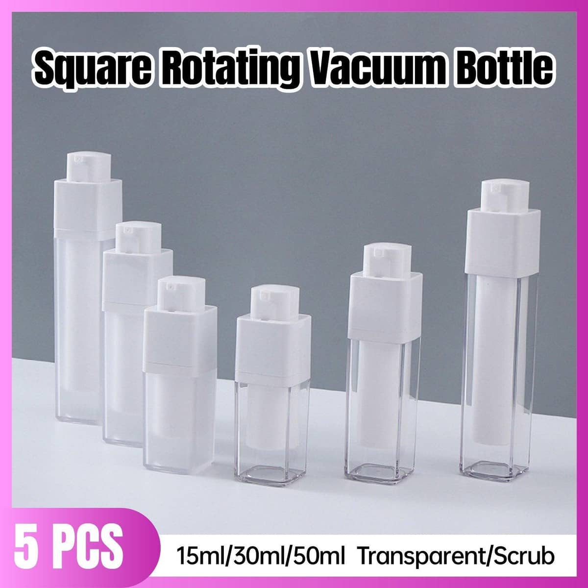 Leak Proof Travel Bottles Rotary Vacuum Press Lotion Container, Pack of 5 - Transparent, 50 ml - view 2