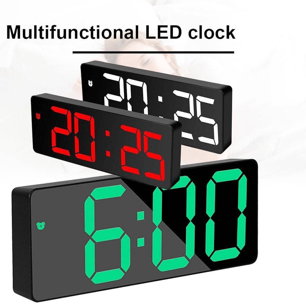 LED Digital Alarm Clock with Large Display and Temperature - Green - view 5