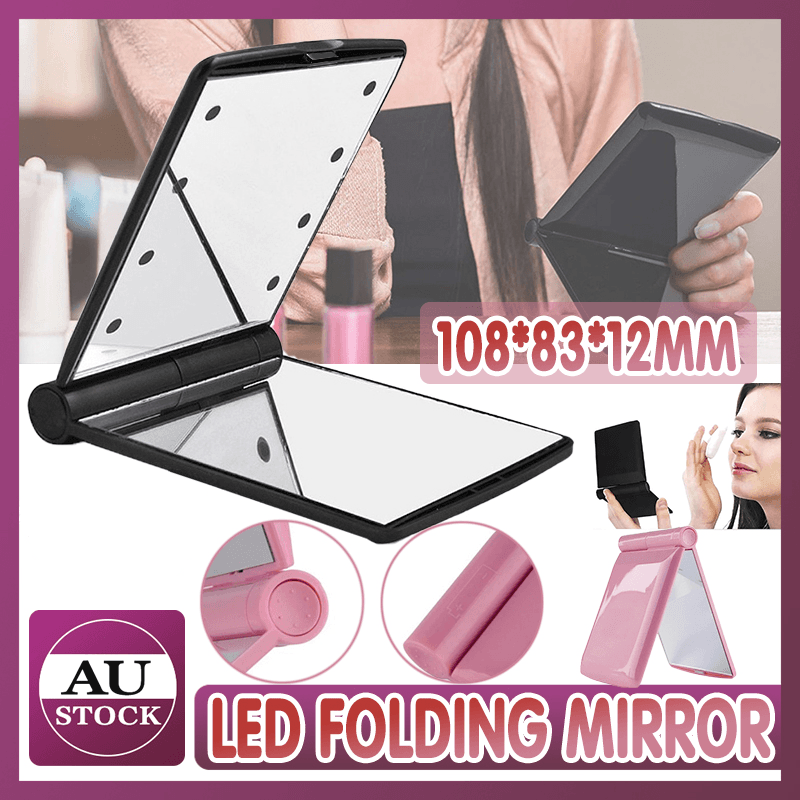 LED Folding Makeup Mirror with 8 Lights, Compact Portable Pocket Cosmetic Mirror, Black - view 2