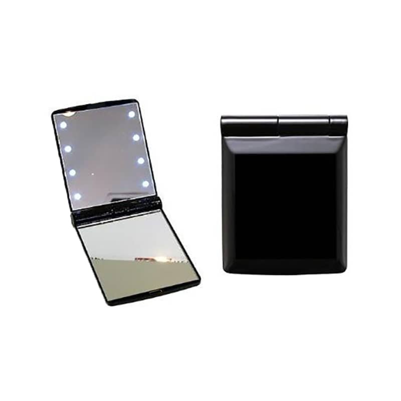 LED Folding Makeup Mirror with 8 Lights, Compact Portable Pocket Cosmetic Mirror, Black - view 3