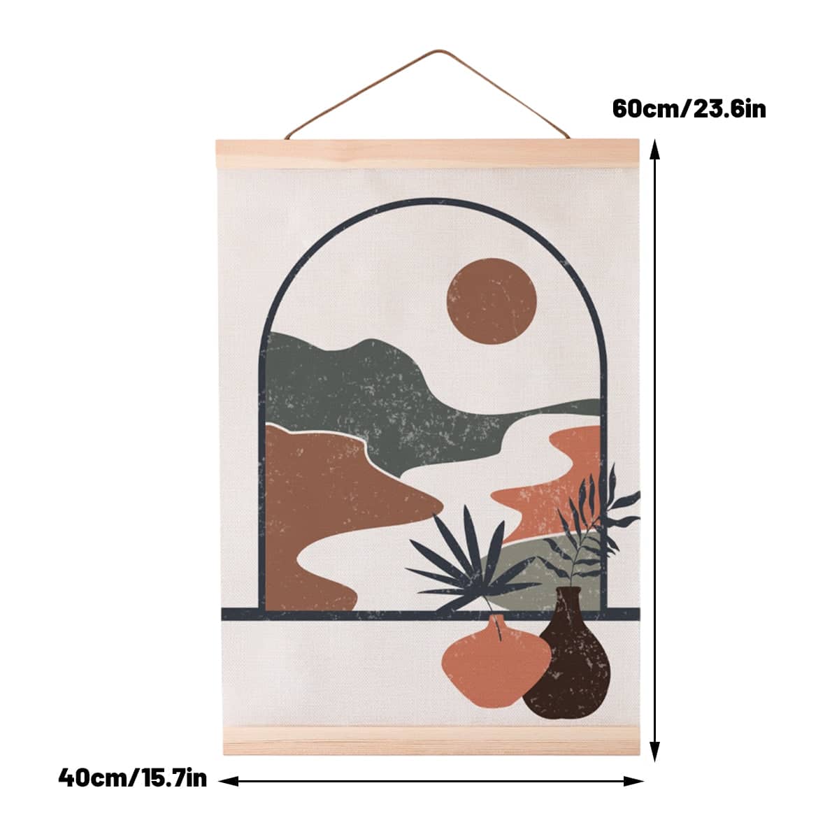 Linen Scroll Painting with Solid Wood Hanger, 60 x 40 cm - view 3