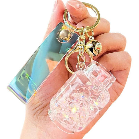 Liquid Quicksand Glitter Keychain with Bell and Strap - Pink