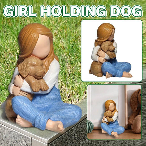 Little Girl and Dog Resin Figurine, 9 x 12 cm
