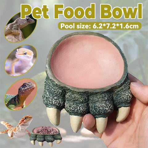 Lizard Claw Shaped Pet Food and Water Bowl - Green and Beige, Resin Reptile Dish