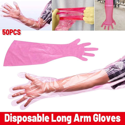 Long Arm Disposable Gloves, Pack of 50 - 95cm PE