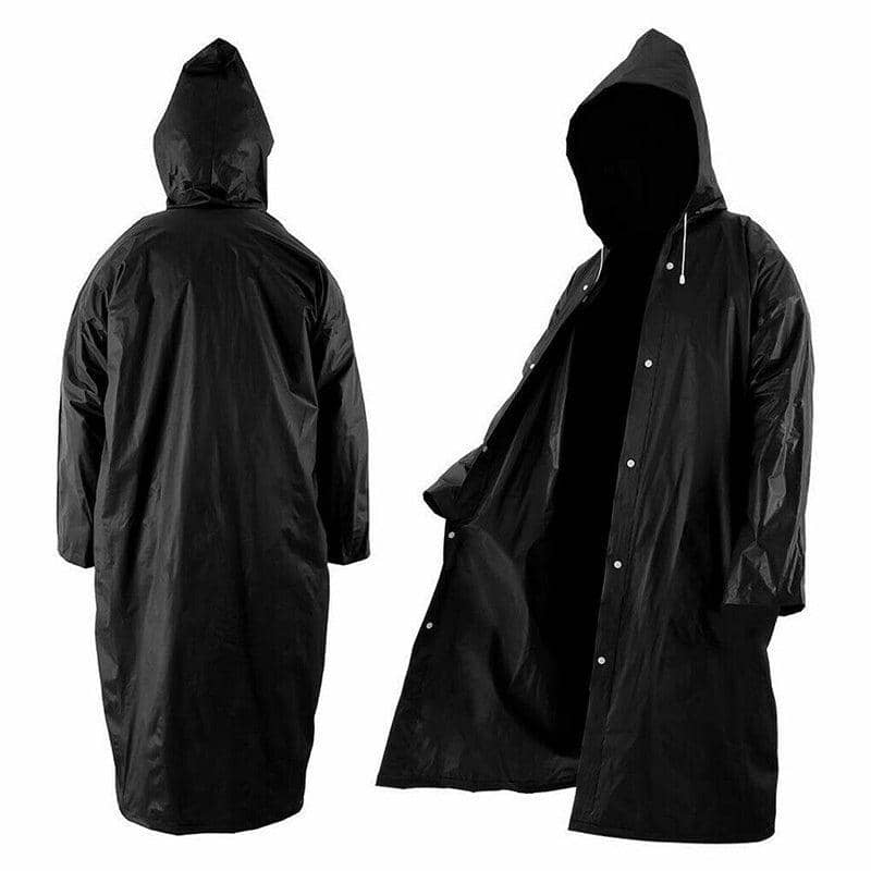 Long Hooded Waterproof Raincoat for Men and Women - Black - view 2