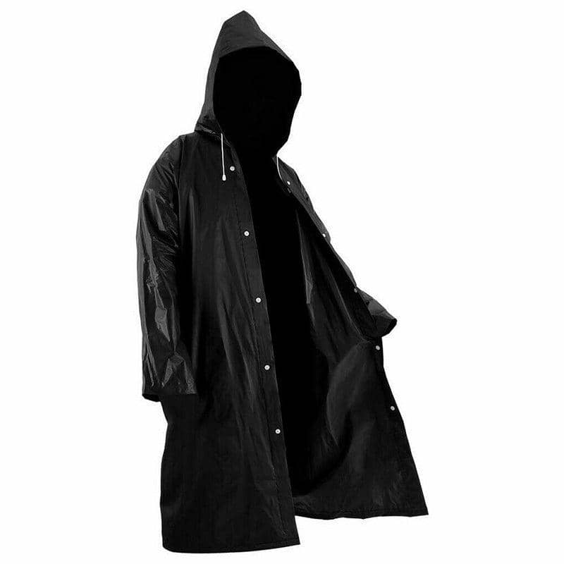 Long Hooded Waterproof Raincoat for Men and Women - Black - view 5