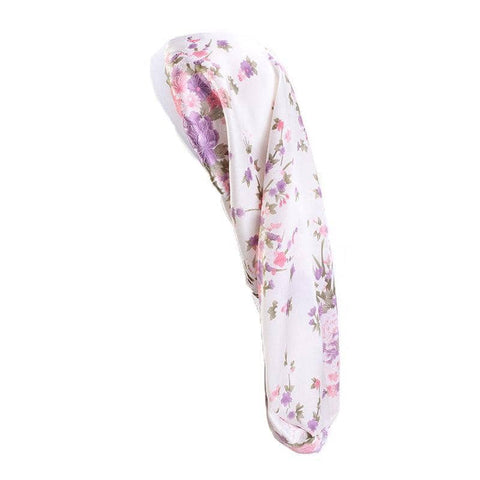 Long Satin Hair Bonnet Sleep Cap 63cm for Long Hair - White Flower