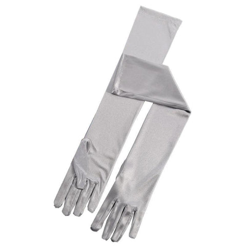 Long Satin Opera Gloves 50cm for Weddings, Prom and Costume - Silver
